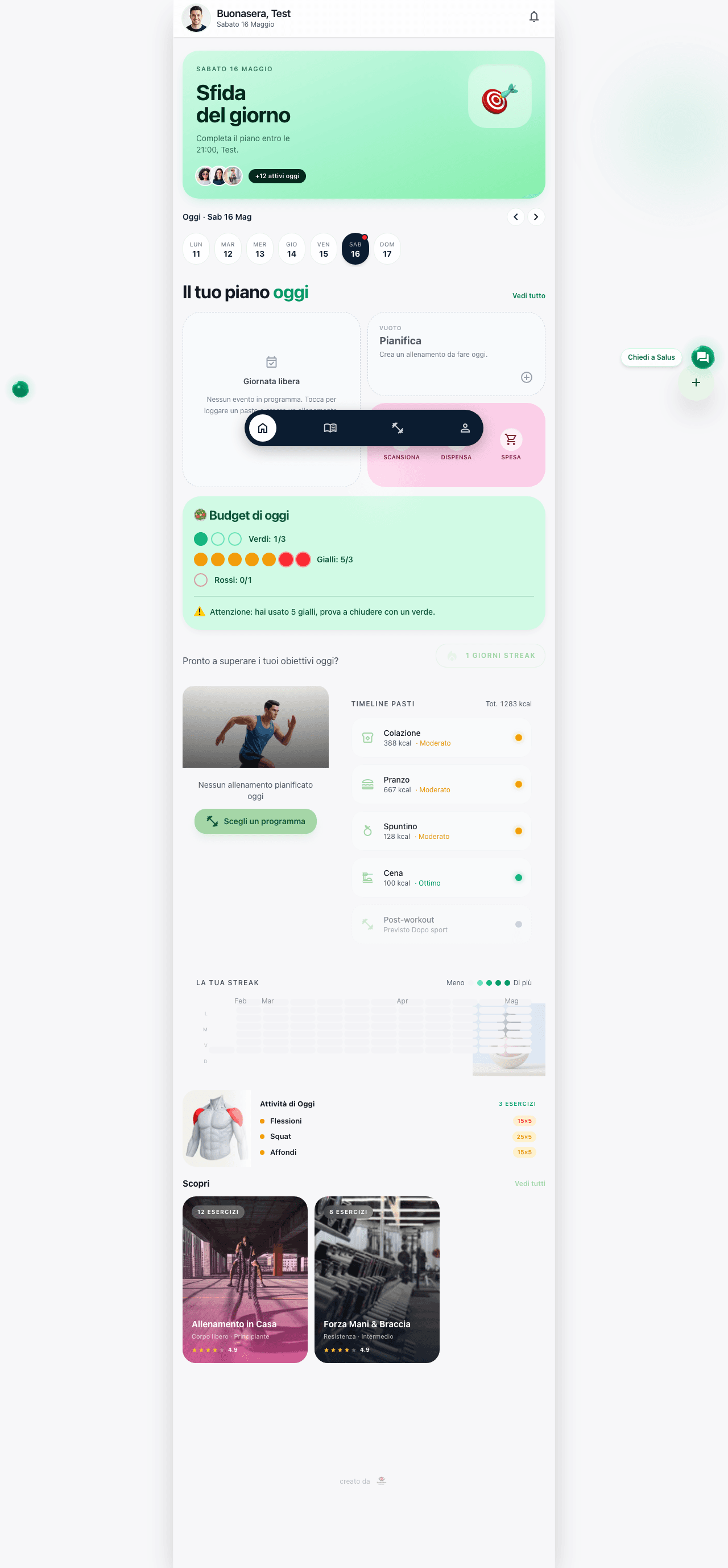 Dashboard Salus con voto giornaliero e streak