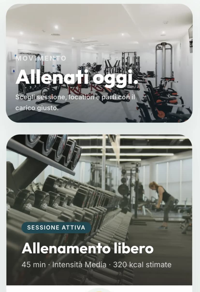 Schermata Allenamento di Salus con programma, esercizi e registro di serie e ripetizioni
