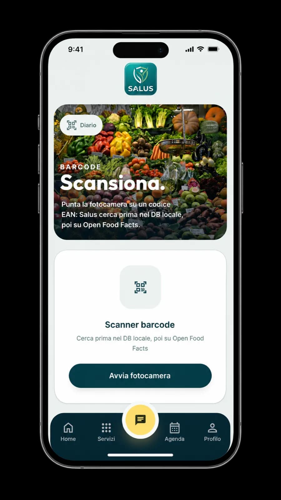 Schermata Salus con lettura sintetica degli alimenti